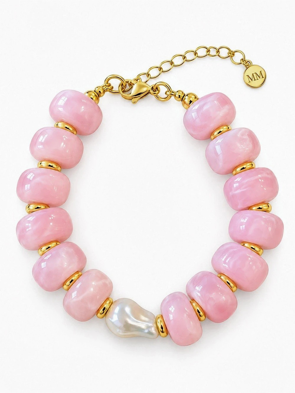 Mayamar Pink block & Gold Beaded Bracelet
